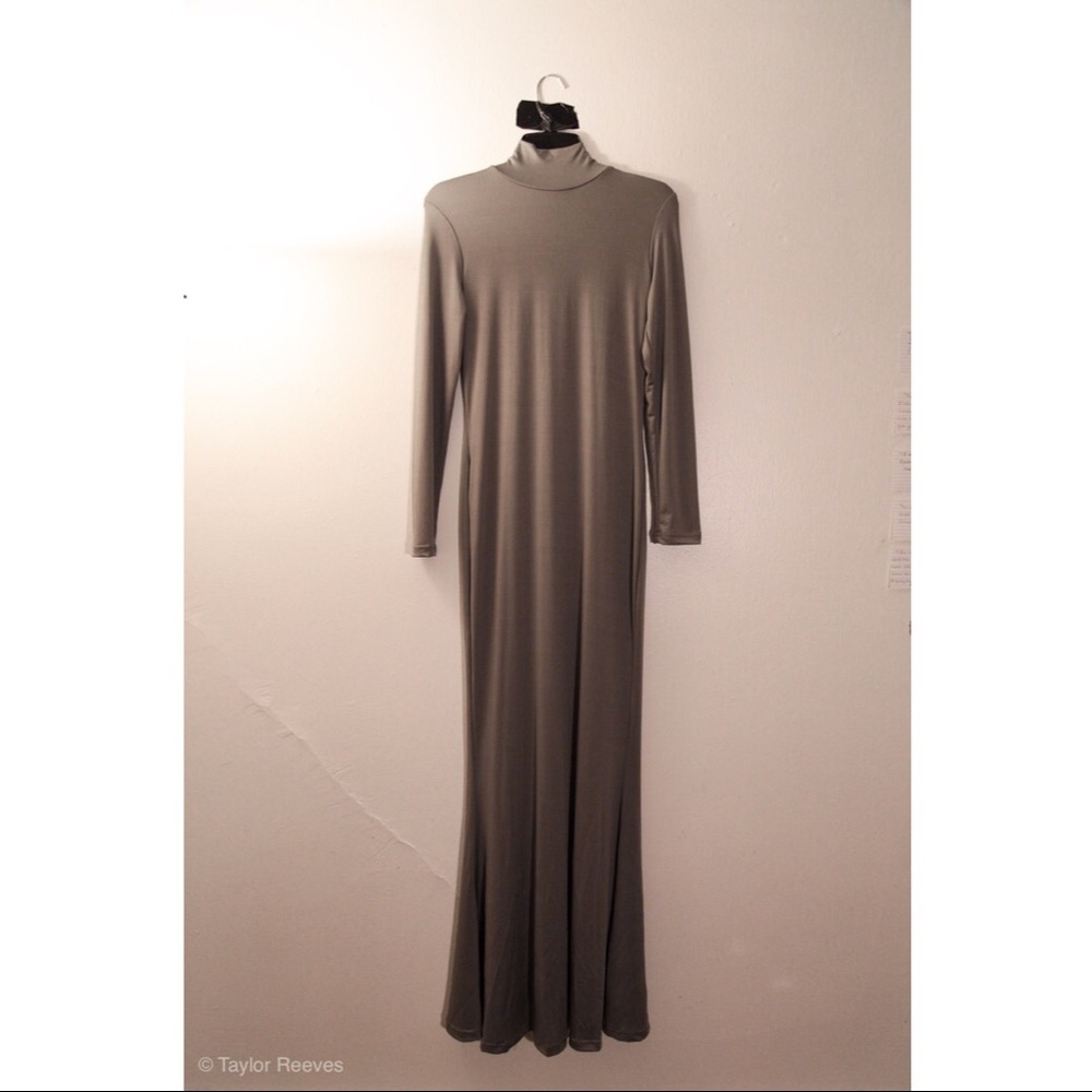 Olive Green Long Sleeve Floor Length Bodycon Dress